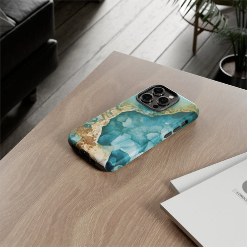 Aquamarine inspired Geode in Watercolor - Impact Resistant Phone Case